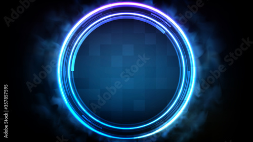 abstract futuristic background of blue neon circle round frame
