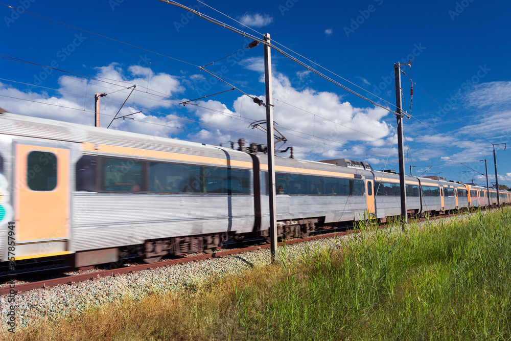Fast train on the railway line, transport Fast train on the railway line, transport