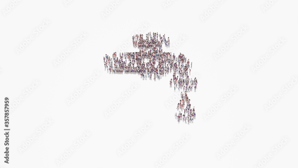 3d rendering of crowd of people in shape of symbol of tap on white background isolated 3d rendering of crowd of people in shape of symbol of tap on white background isolated