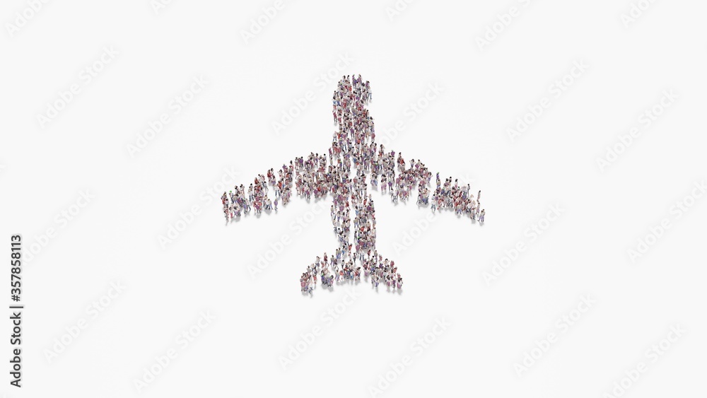 Obraz premium 3d rendering of crowd of people in shape of symbol of technology on white background isolated