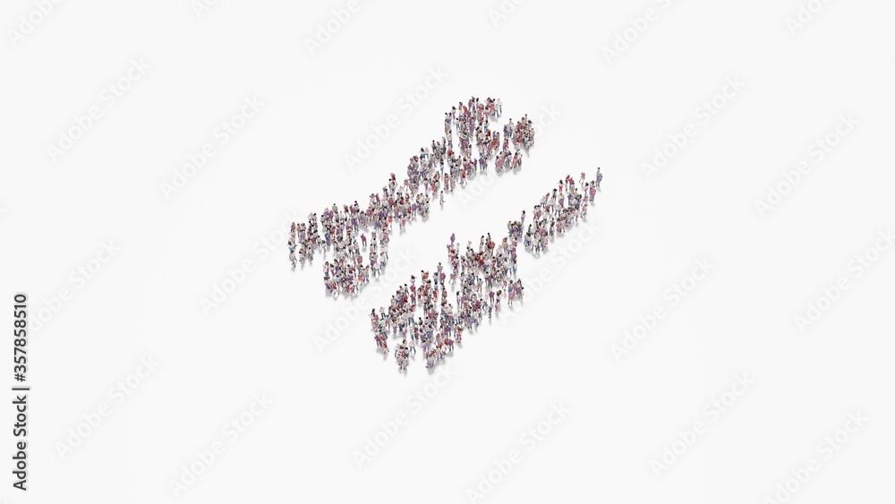3d rendering of crowd of people in shape of symbol of tools on white background isolated 3d rendering of crowd of people in shape of symbol of tools on white background isolated
