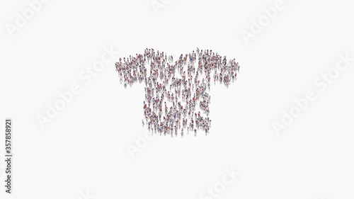 3d rendering of crowd of people in shape of symbol of t-shirt on white background isolated
