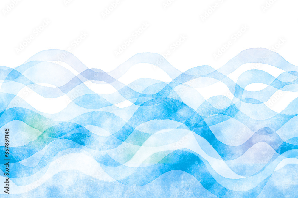 Fototapeta premium 抽象的なウェーブ 水彩 背景 青