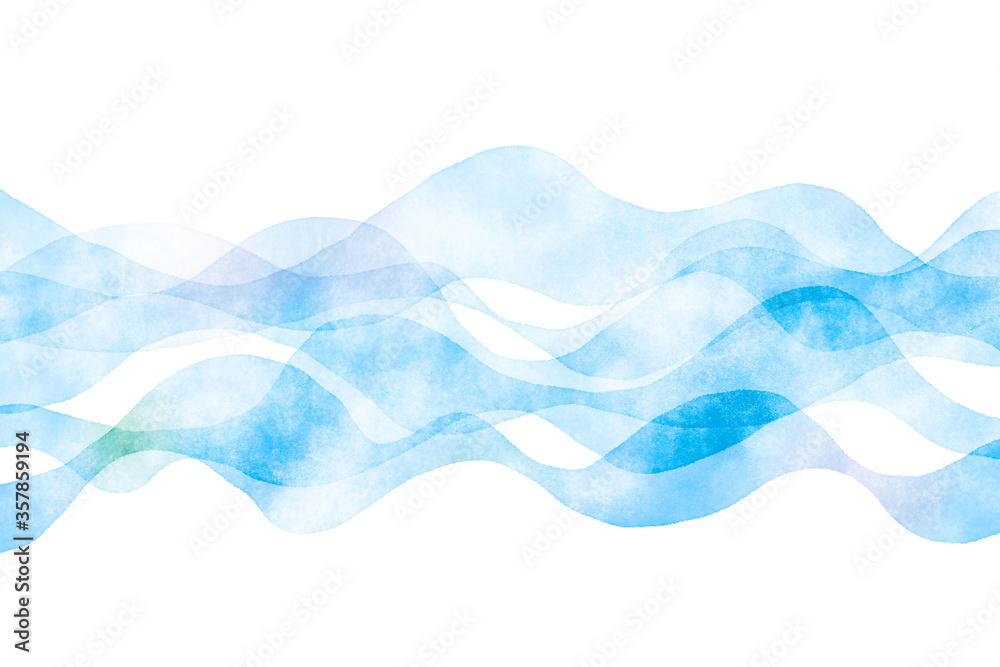 Fototapeta premium 抽象的なウェーブ 水彩 背景 青