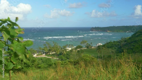 Wallpaper Mural Oceanfront houses of a tourist village in Barbados face endless ocean full of crashing waves. Paradise island landscape on a windy summer afternoon. Rugged coast of Barbados covered by lush vegetation Torontodigital.ca