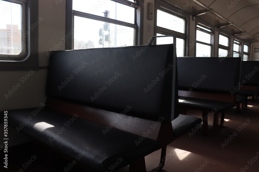 Fototapeta premium belarusian train wagon interior with seats