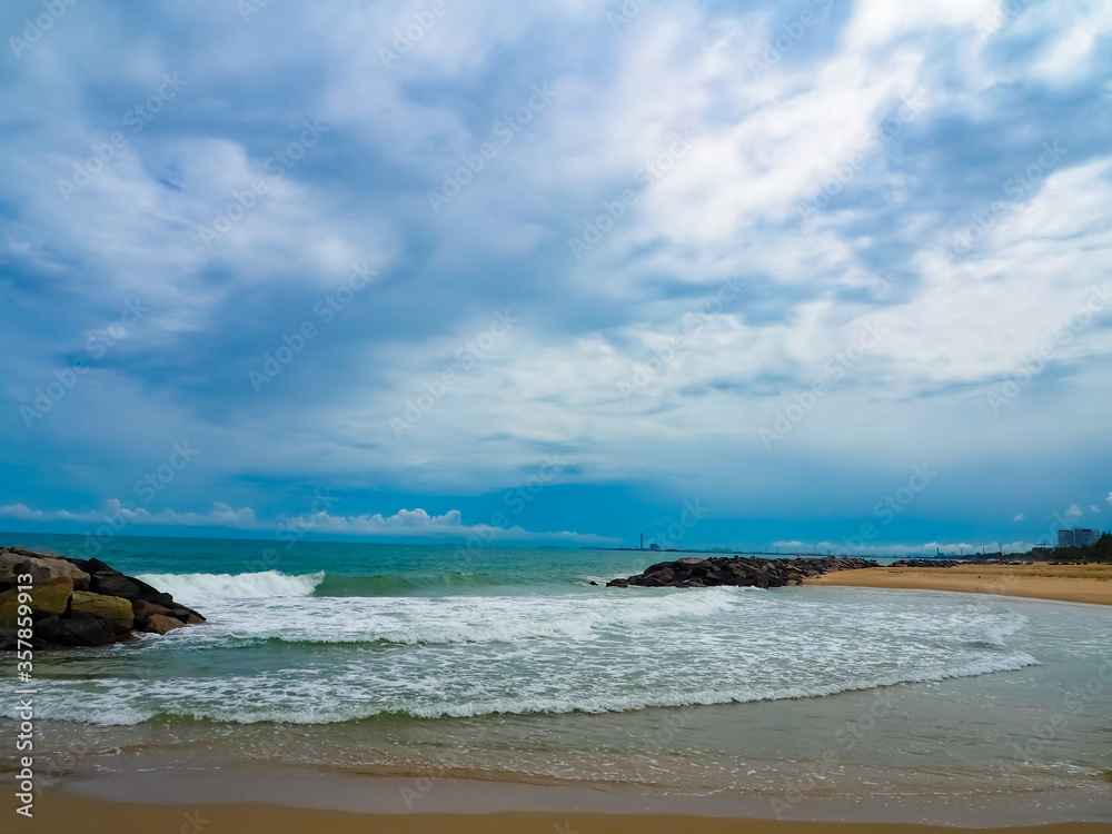 sea sand sky and summer day tropical paradise beach with white sand and coco palms travel tourism wide panorama background concept