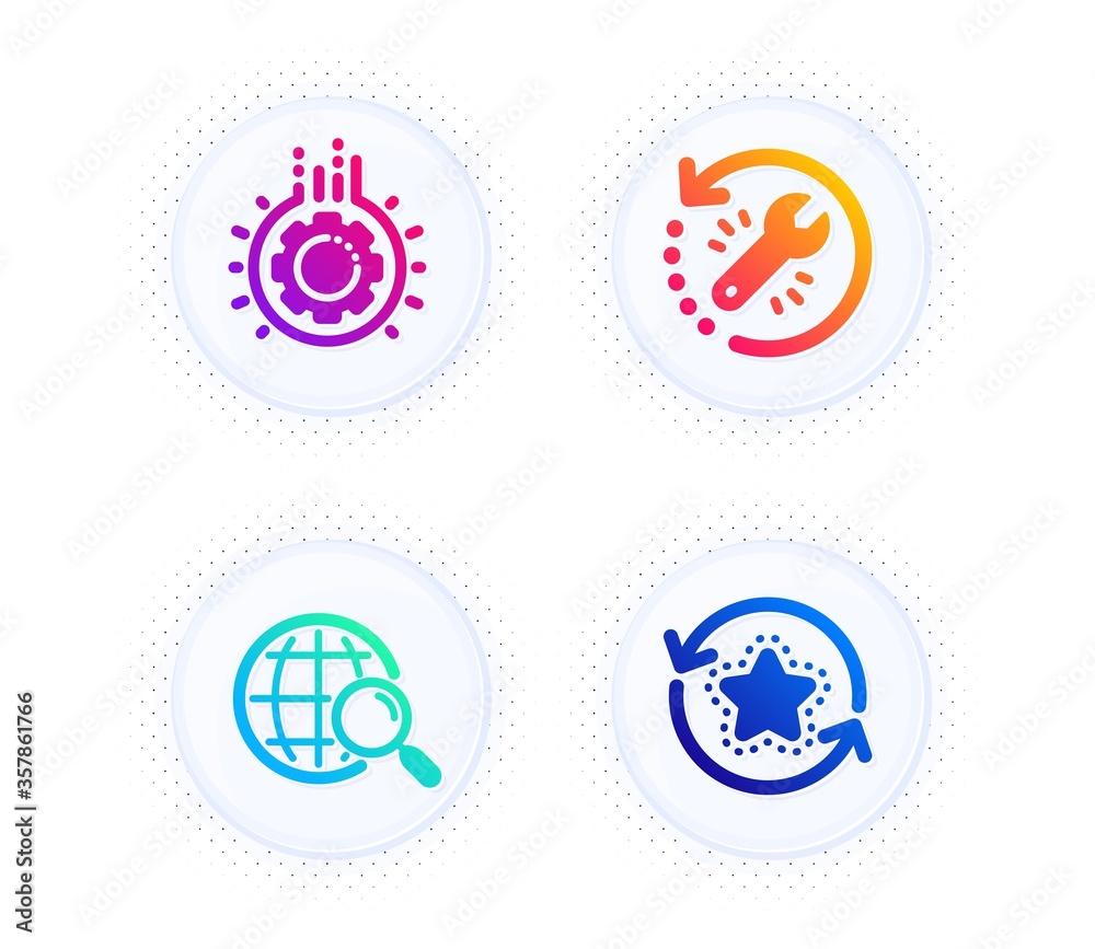 Web search, Gear and Recovery tool icons simple set. Button with halftone dots. Loyalty points sign. Find internet, Work process, Backup info. Bonus reward. Business set. Vector Web search, Gear and Recovery tool icons simple set. Button with halftone dots. Loyalty points sign. Find internet, Work process, Backup info. Bonus reward. Business set. Vector