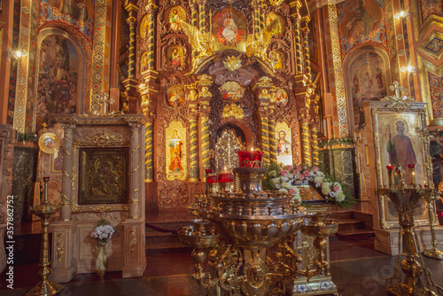 Beautiful Interior of Kazan Church The Cathedral of the Kazan Icon of the Mother of God in irkutsk city, Russia