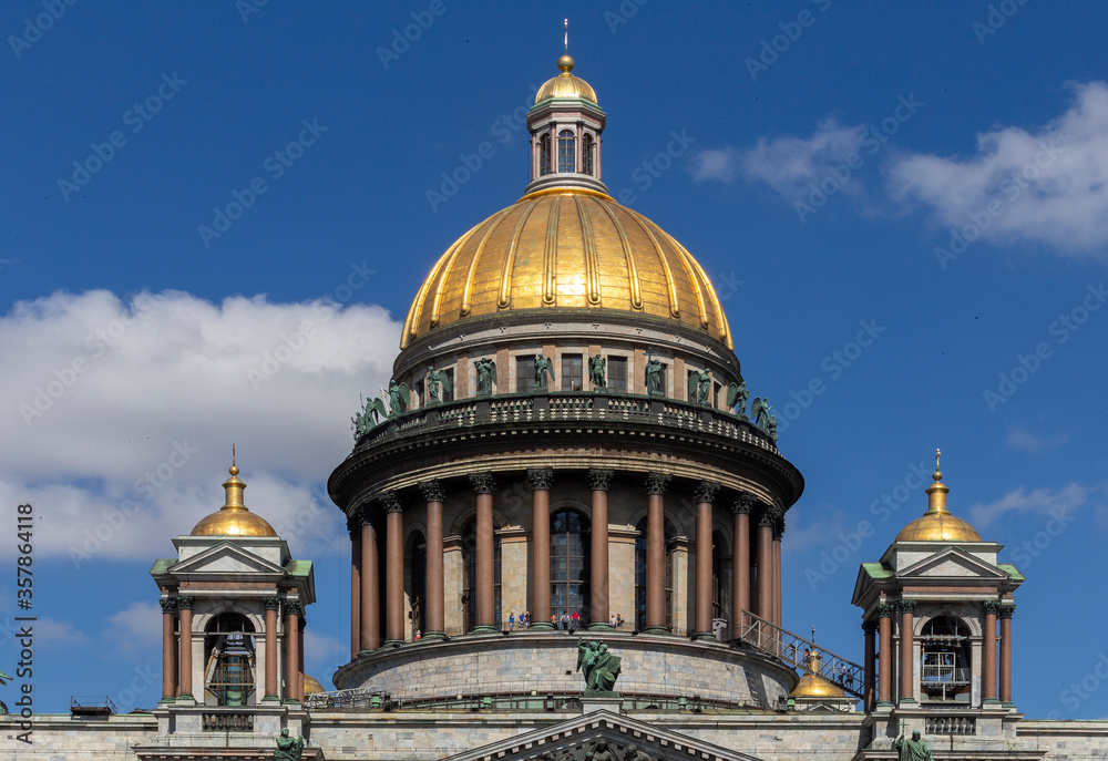 Domes of Isaac Cathedral against the sky, observation deck Domes of Isaac Cathedral against the sky, observation deck