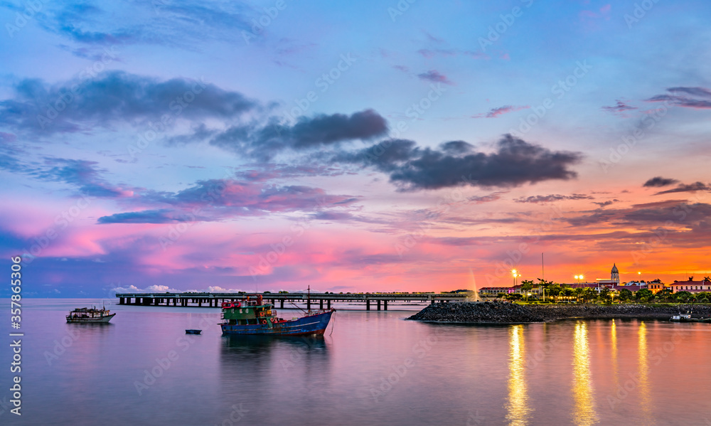 Casco Viejo, the historic district of Panama City at sunset