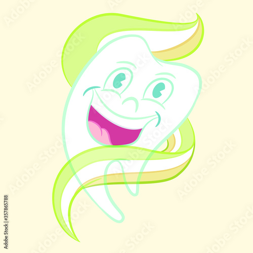 Ilustracion de diente en estilo comic con colores vivos totalmente editables y simulacion de pasta dental