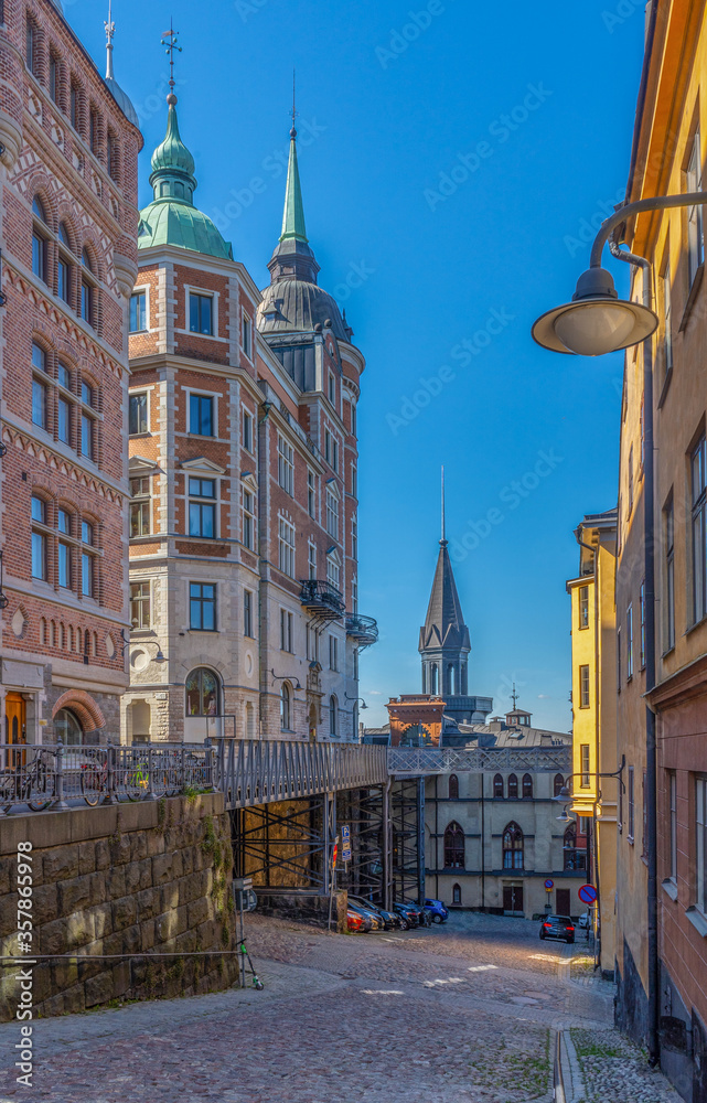 Fototapeta premium Old houses in Stockholm. Sodermalm district. Sweden. Scandinavia.
