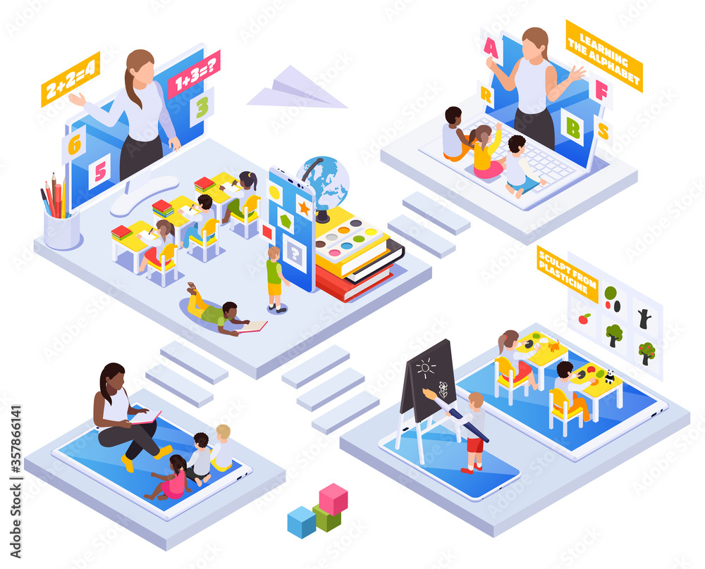 Kindergarten Online Isometric Concept