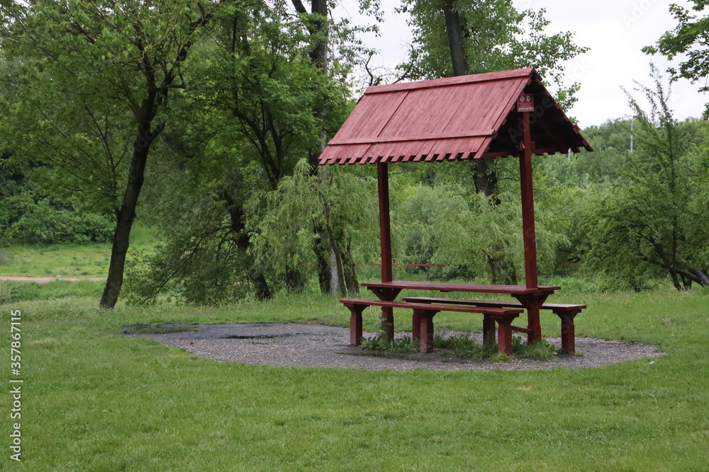 barbecue arbors in rainy park barbecue arbors in rainy park