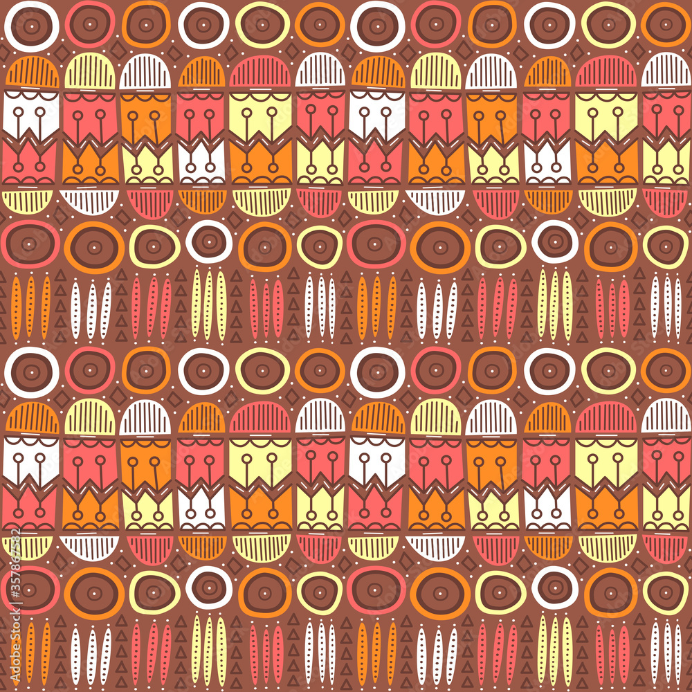 Naklejka premium Ethnic african hand drawn seamless pattern. Ideal for background, wallpaper, textile, backdrop, wrapping paper. Pattern design.