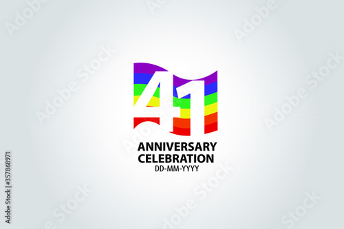 41 year anniversary celebration logotype with white number Emboss Style isolated on LGBT Colorful Flag on white grey background for invitation card, banner or flyer -vector © @literallysleepy