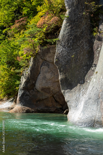 美しい緑の川と岩