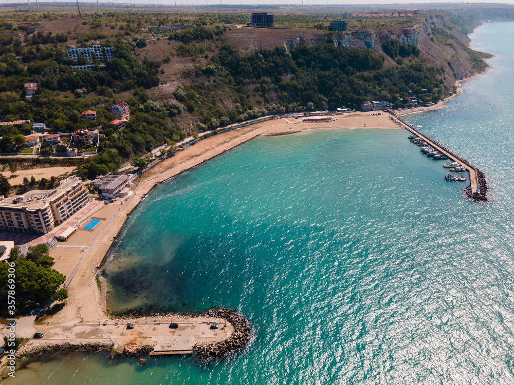 Aerial view of the beach from the sea Kavarna city