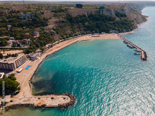 Aerial view of the beach from the sea Kavarna city