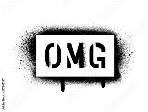 OMG (Oh my God) quote abbreviation, often used in SMS messages and Internet communication. Spray paint graffiti stencil.
