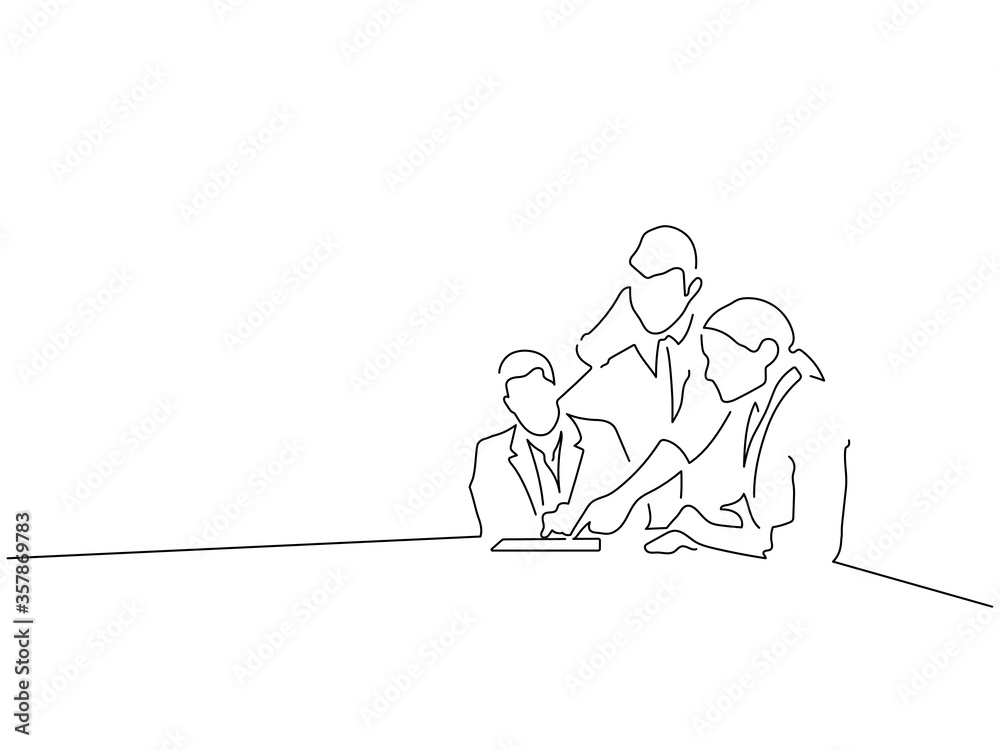 Teamwork line drawing, vector illustration design.