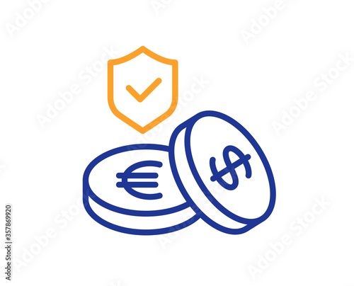 Savings insurance line icon. Risk coverage sign. Money protection symbol. Colorful thin line outline concept. Linear style savings insurance icon. Editable stroke. Vector
