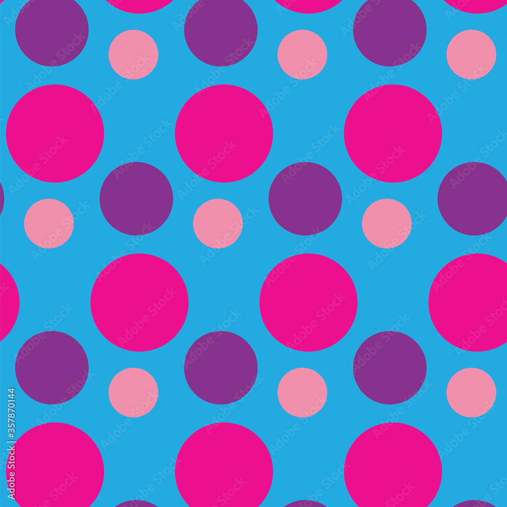 Seamless pattern with pink circles on blue board. Abstract pattern for textile, gift wrap, design and web. Simple minimalistic texture