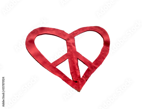 Homemade red heart placard with peace symbol