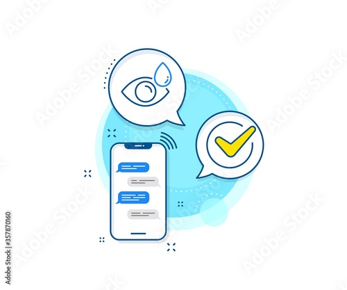Oculist clinic sign. Phone messages complex icon. Eye drops line icon. Optometry vision symbol. Messenger chat screen banner. Eye drops sign. Vector