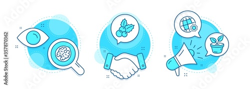 Walnut, World weather and Leaves line icons set. Handshake deal, research and promotion complex icons. Christmas holly sign. Vegetarian food, Sunny, Grow plant. Ilex aquifolium. Nature set. Vector
