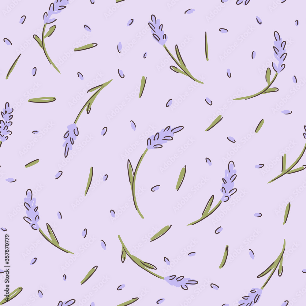 Lavender flower seamless childish pattern on lilac background. Texture for - fabric, wrapping, textile, wallpaper, apparel. Lavender flower seamless childish pattern on lilac background. Texture for - fabric, wrapping, textile, wallpaper, apparel.