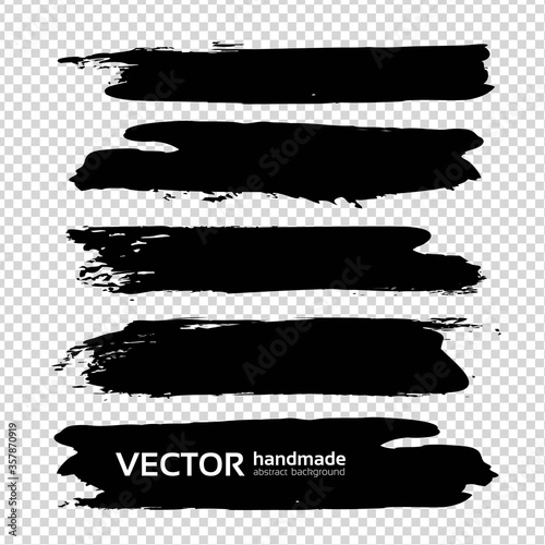 Black long abstract ink textured strokes on imitation transparent background
