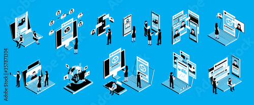 Isometric Light Blue Social Media Icon Set