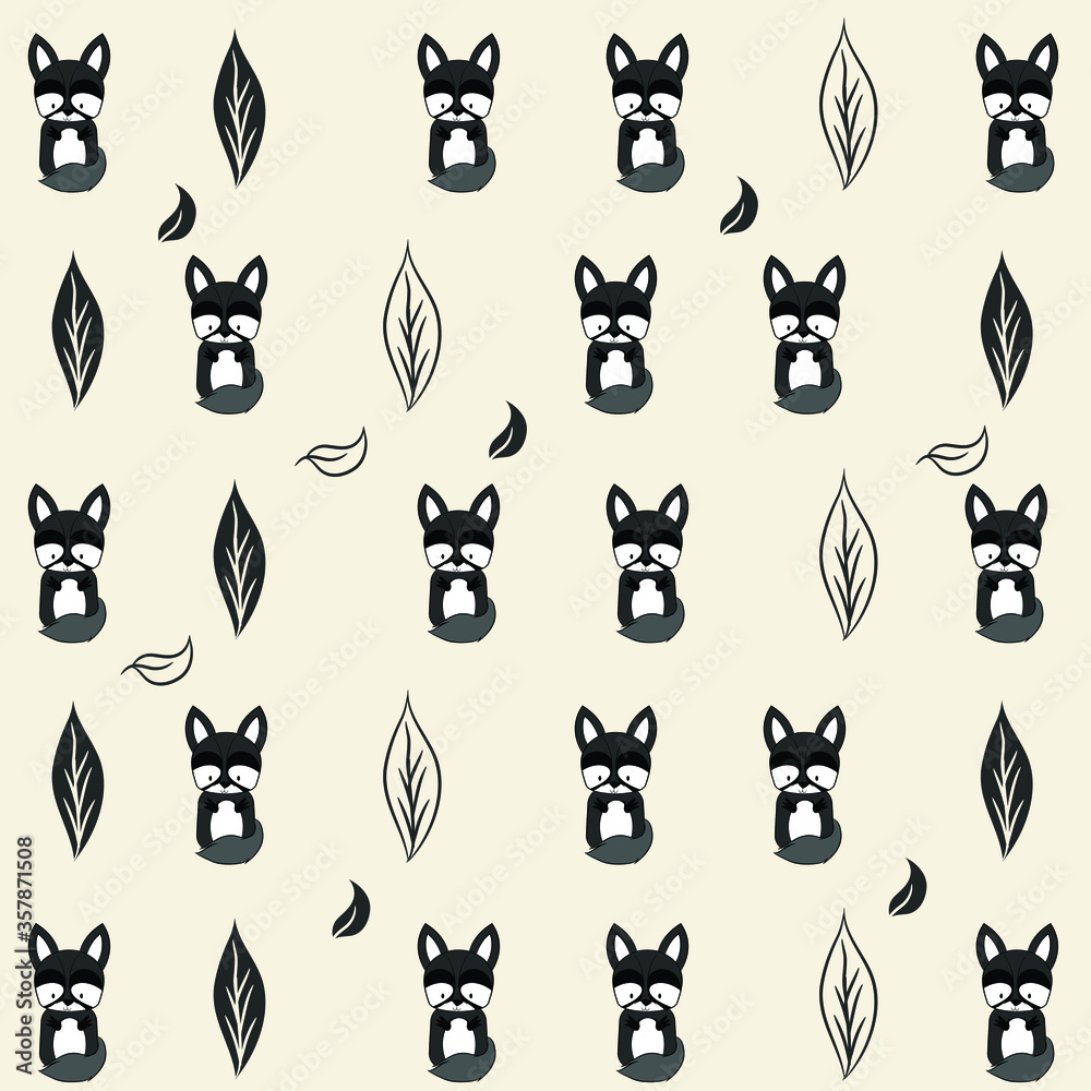 Illustration pattern seamless of raccon with leaves