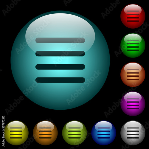 Text align justify icons in color illuminated glass buttons
