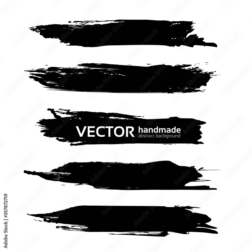 Black long textured abstract smears set isolated on a white background