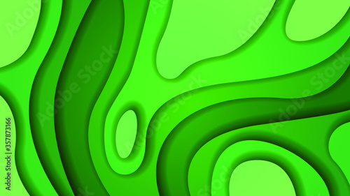 Green Abstract Paper Cut Background Vector Shadows 3D Smooth Objects Modern Design