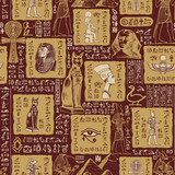 Seamless pattern on an Ancient Egypt theme with sketches and scribbles. The hieroglyphs are randomly selected and do not make sense. Vector abstract background. Wallpaper, wrapping paper, fabric