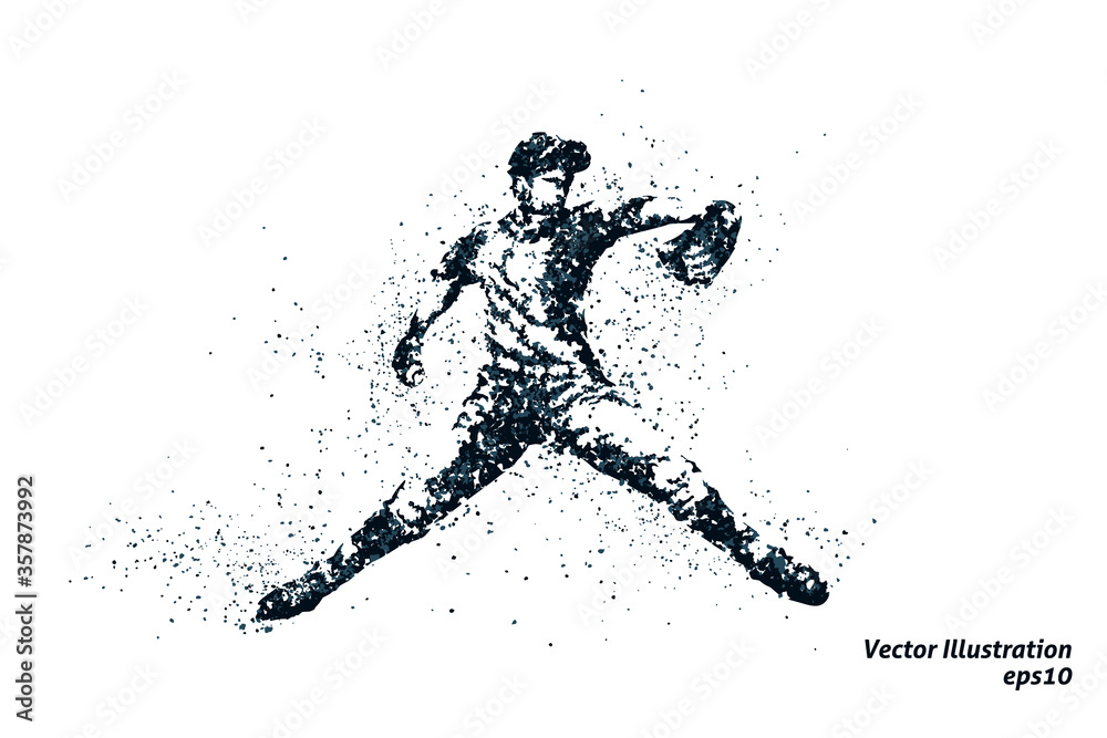 点描画風の野球ピッチャーのシルエット、2色のベクターイラストレーション