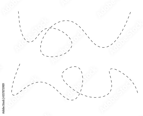 Path travel dotted line trip dashed trace transportation track and silhouette, travelling symbol vector illustration