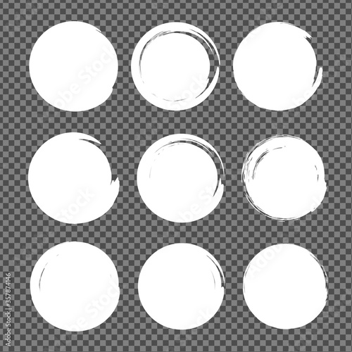 White textured circle smears set isolated on imitation transparent background