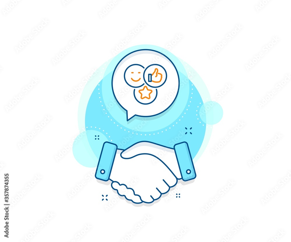 Thumbs up sign. Handshake deal complex icon. Social media likes line icon. Positive smile feedback symbol. Agreement shaking hands banner. Like sign. Vector Thumbs up sign. Handshake deal complex icon. Social media likes line icon. Positive smile feedback symbol. Agreement shaking hands banner. Like sign. Vector