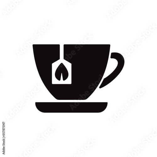 Hot tea cup icon in flat design style. Instant tea with tea bag symbol.