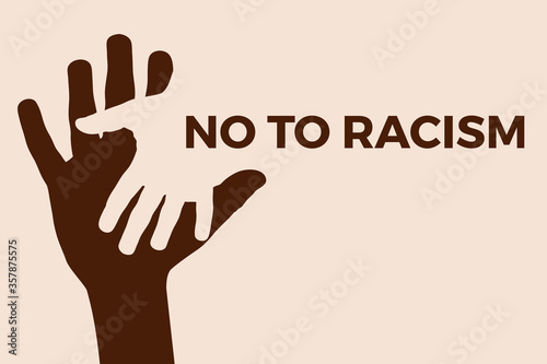 No to racism. Stop to racism and discrimination. Handshake of different races. Vector Illustration