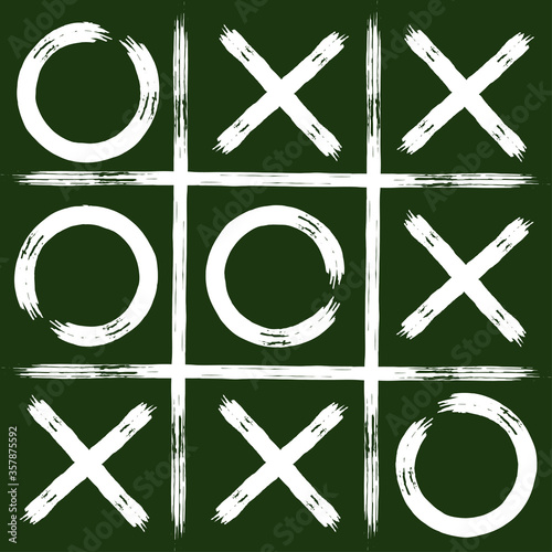 Game Tic tac toe. Tic-tac-toe in grunge style. Board game icon and crosses board game isolated. Vector