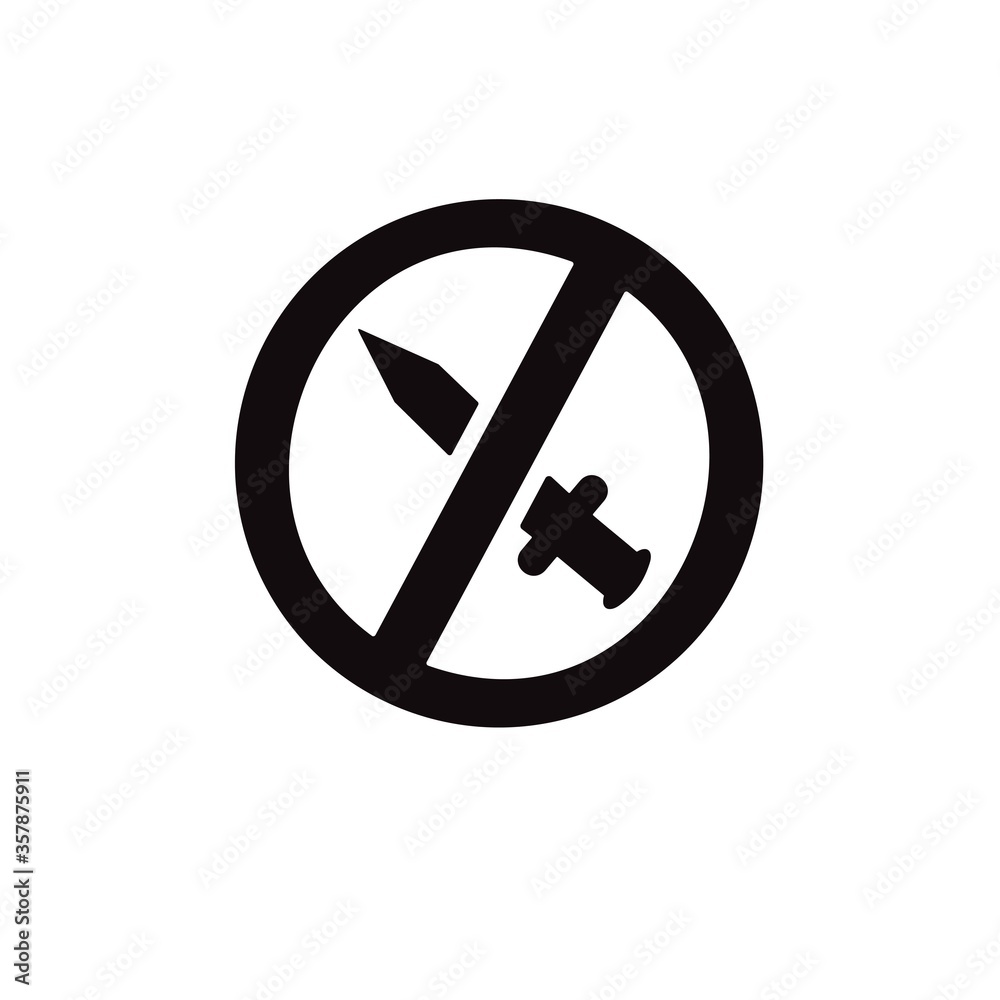 No knife sign. Weapon ban symbol. Forbidden sharp instruments, blades icon illustration. No knife sign. Weapon ban symbol. Forbidden sharp instruments, blades icon illustration.