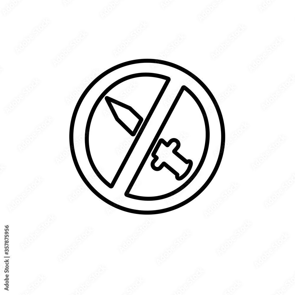 No knife sign. Weapon ban symbol. Forbidden sharp instruments, blades icon illustration. No knife sign. Weapon ban symbol. Forbidden sharp instruments, blades icon illustration.