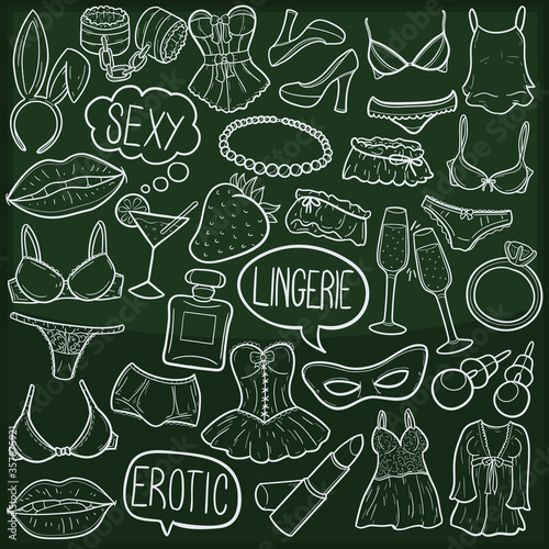 Erotic Lingerie Doodle Icon Chalkboard Sketch