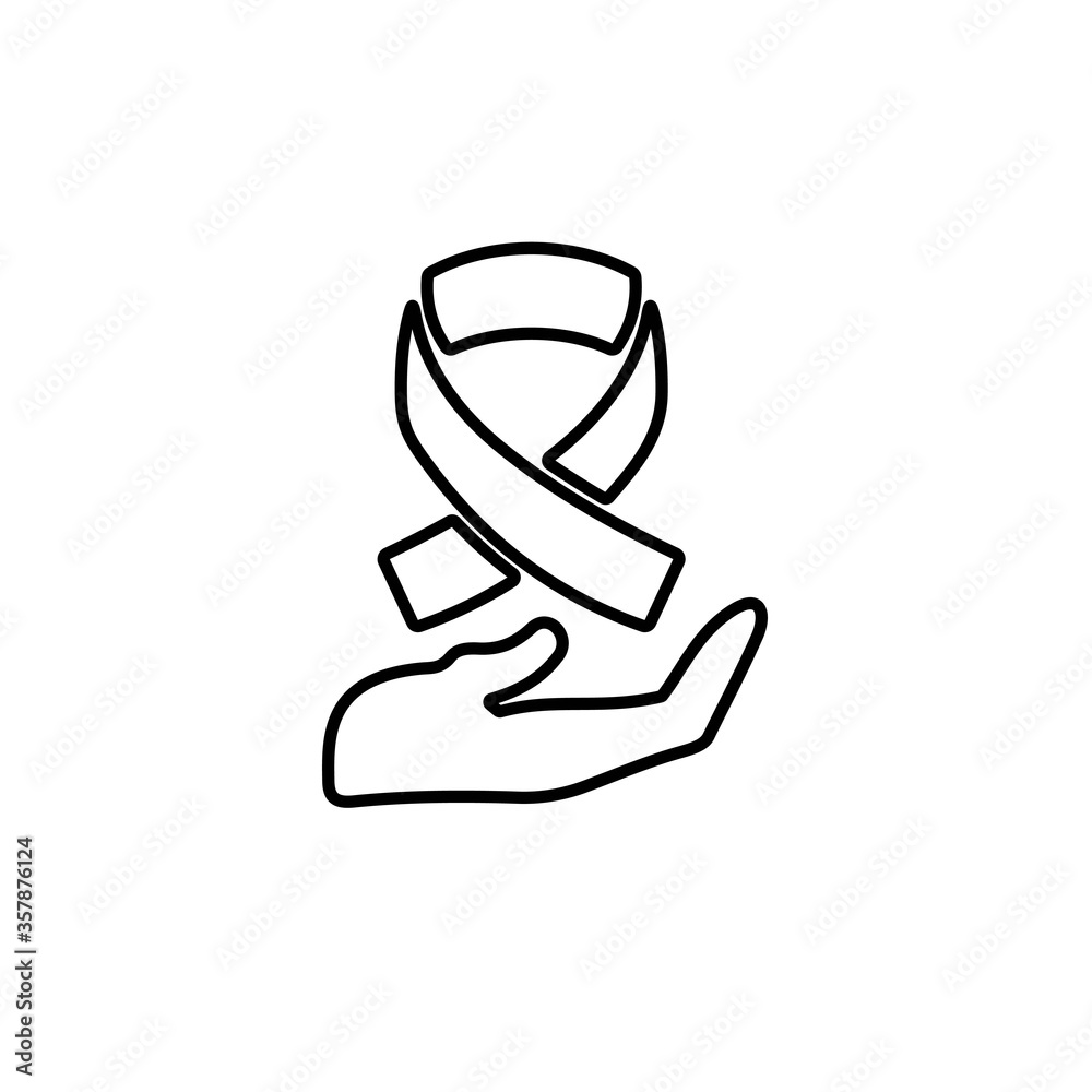 Awareness ribbon on hand line icon. Charity, support symbol. Awareness ribbon on hand line icon. Charity, support symbol.